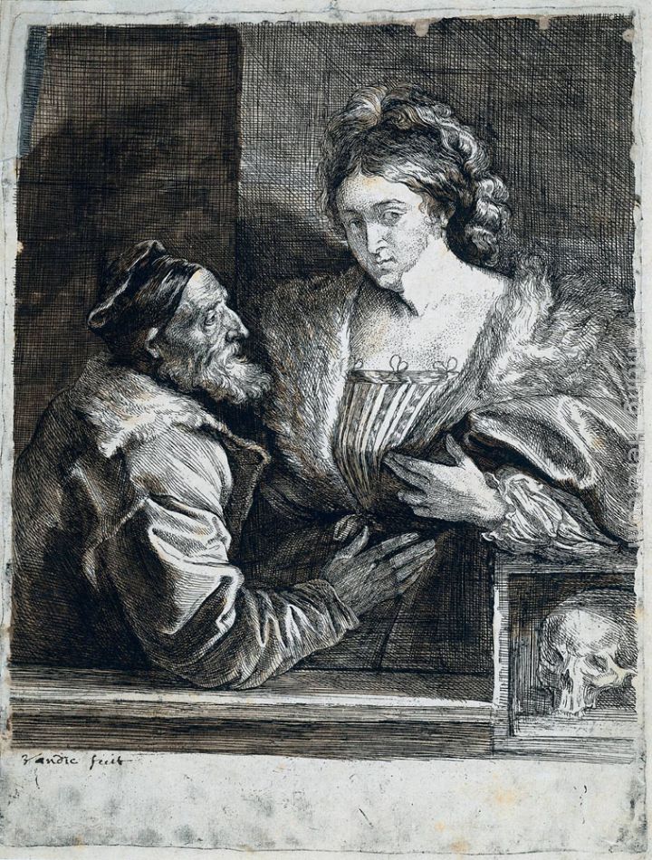 Titian's Self Portrait with a Young Woman painting - Sir Antony van Dyck Titian's Self Portrait with a Young Woman art painting